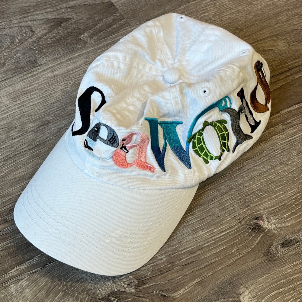 SeaWorld Kids White Embroidered Animal Logo Baseball Hat Adjustable Cap